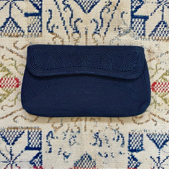 Normandie Handbags - Vintage 1940s Normandie Corde Bag Black Cord Clutch 40s Evening Purse